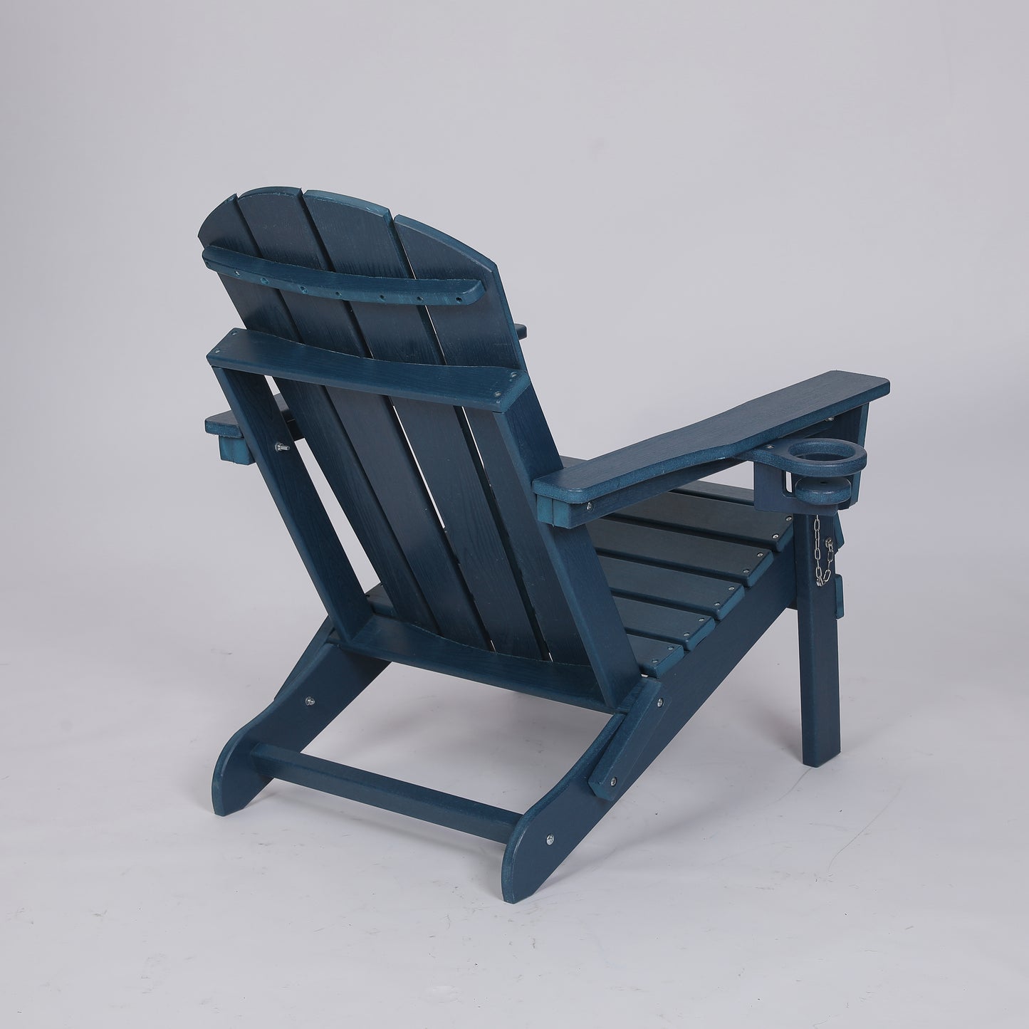 HDPE Folding Adirondack Chair with Dual Cup Holder - Composite Adirondack Chair with Wood Texture- ,Navy Blue