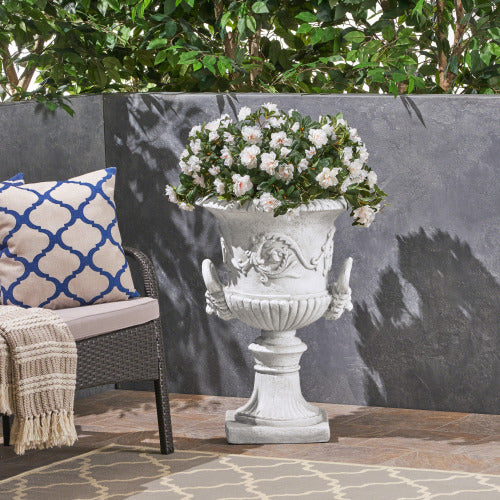 18.75 in. W x 28.25 in. H Concrete Garden Urn Planter in White