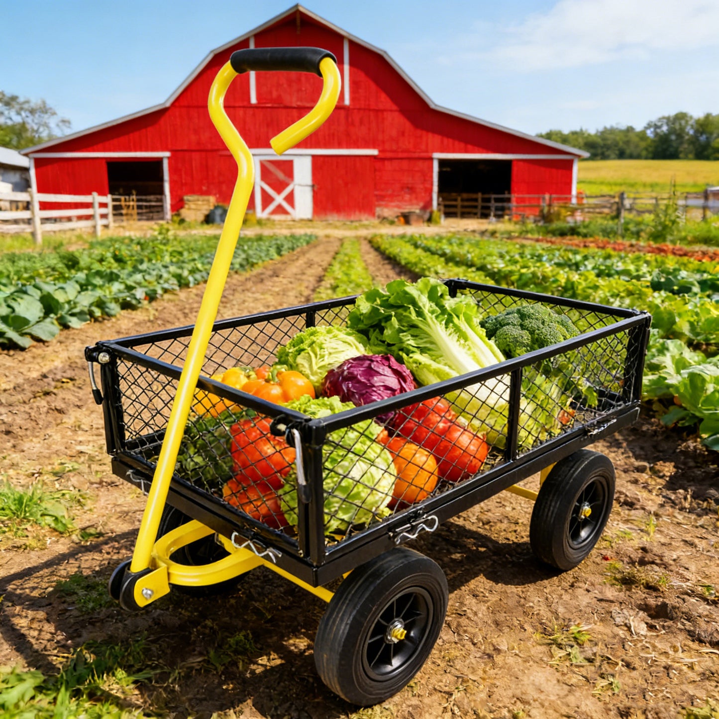 (Black +Yellow solid wheels wagon cart)Solid wheels Tools cart Wagon Cart Garden cart trucks make it easier to transport firewood