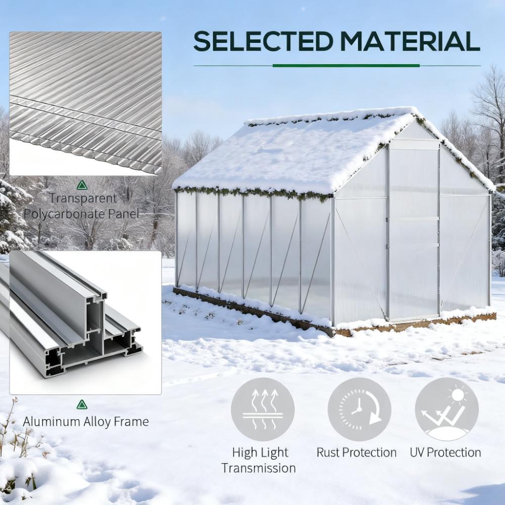 Silver  Walk-in Heavy Duty greenhouse 12.3' W x 6.2' D x 6.5' H Greenhouse with Aluminum Frame  for Winter