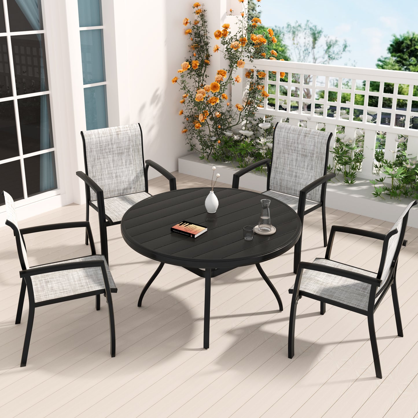 VRSHWO Garden Patio Chairs Set of 2, All Weather Metal Outdoor Dining Chairs , Garden, Poolsides, Black Color Frame
