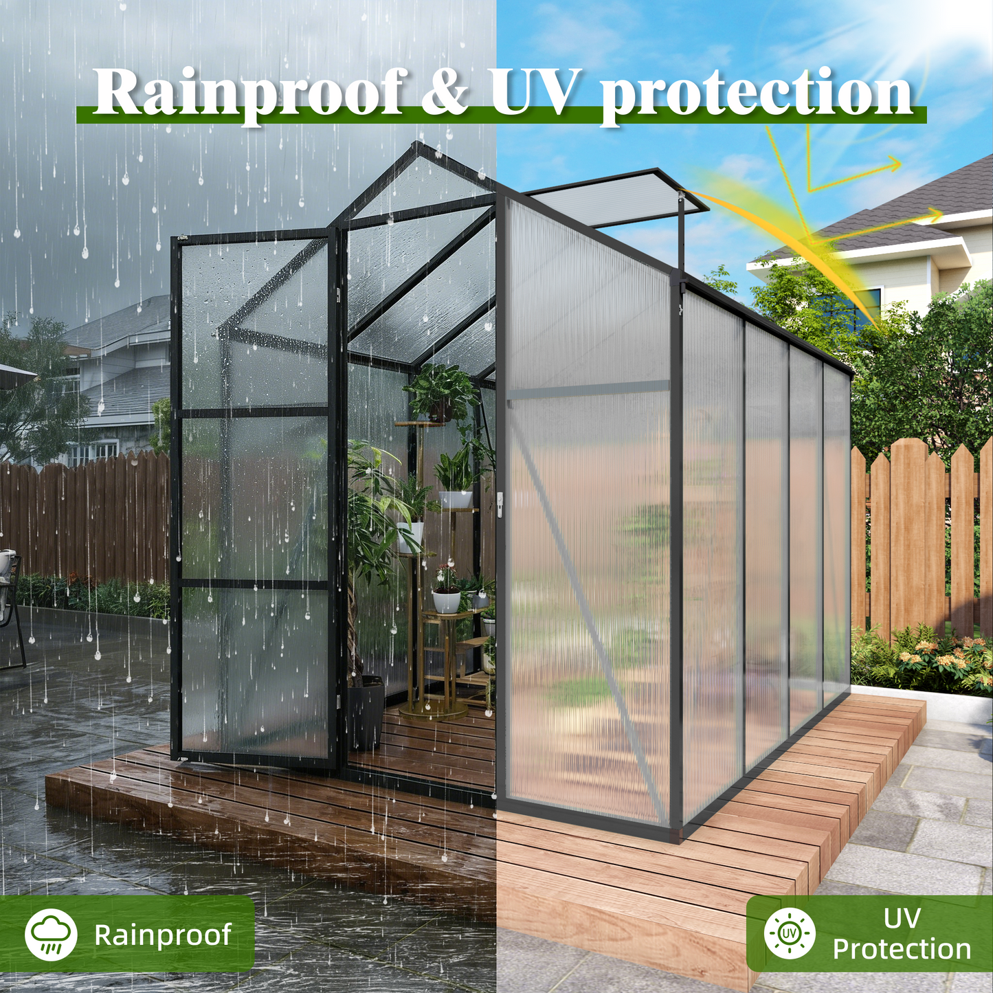 6x8FT Walk-in Outdoor Greenhouse - Polycarbonate Garden Greenhouse with Sturdy Aluminum Frame, Adjustable Vents, Lockable Door & UV Protection for Backyard