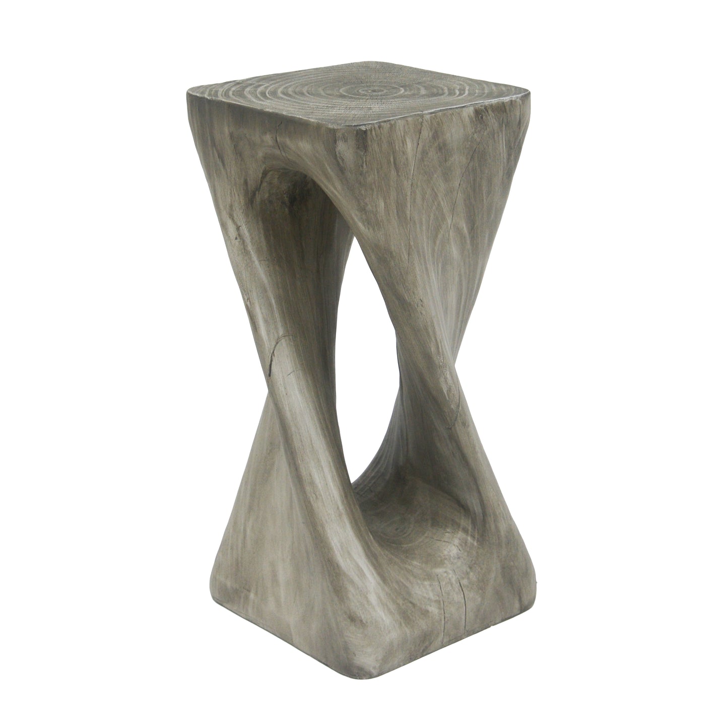 Outdoor Side Table,Twist Shape End Table,Decorative Accent Table,Garden Stool Table for Patio Balcony Beach Pool Side,Lightweight Concrete,Wood Like Texture,Grey Color