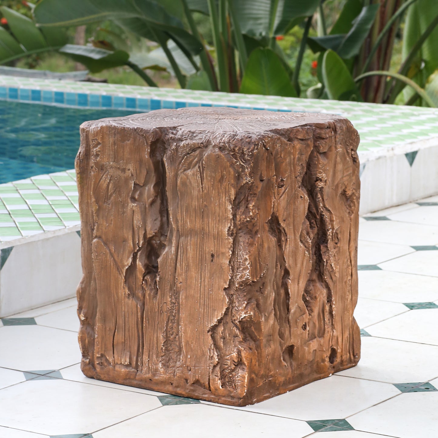 Amira Outdoor And Indoor Stump Shape MGO Side Table, Brown Finish