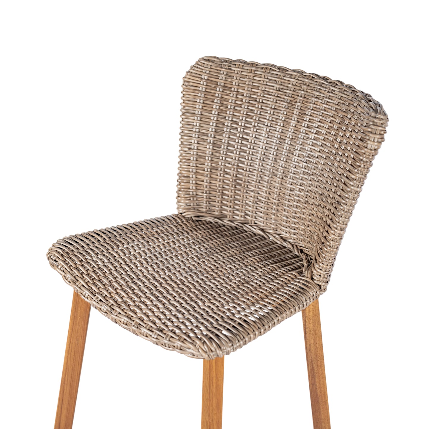 Lymington Outdoor Bar Stool, Teak Finished Wood with Light Brown Wicker, Set of 2