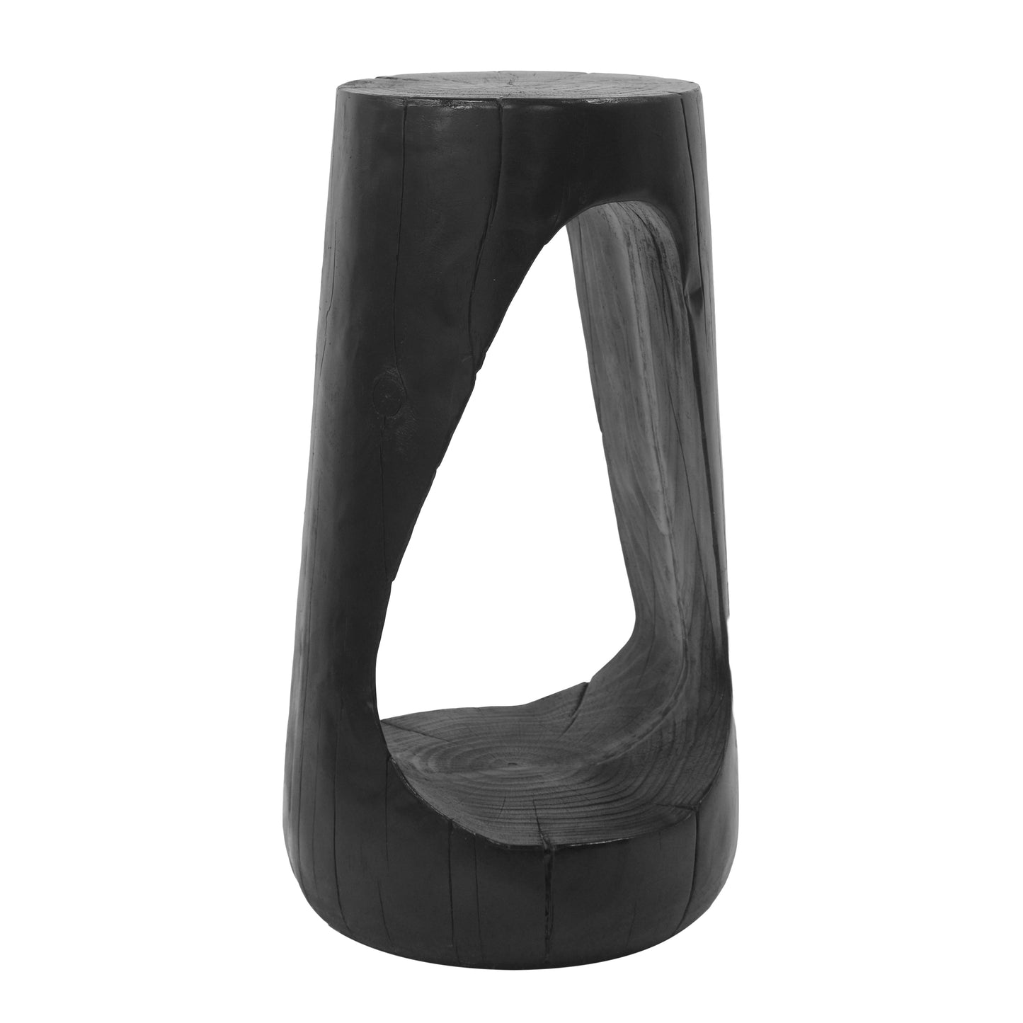 Outdoor Side Table,Hollow Design End Table,Patio Garden Stool Table,Decorative Accent Table for Patio Balcony Beach Pool Side,Lightweight Concrete,Wood Like Texture,Black Color