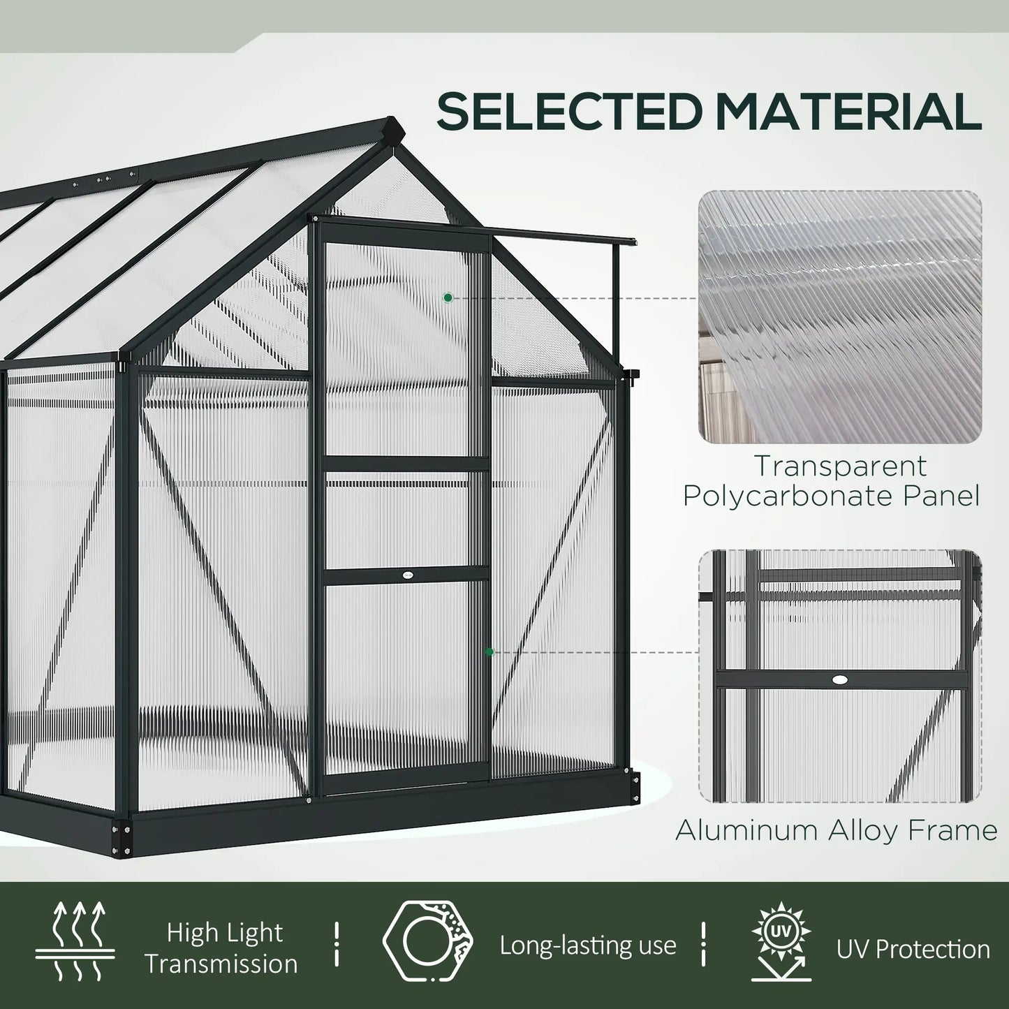 6.2'x8.3'x6.6' Gray Outdoor Aluminum Walk-in Polycarbonate Greenhouse