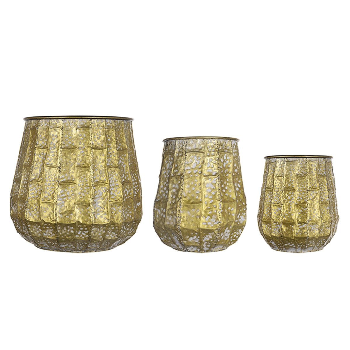 Set of 3 Metal Planter Distressed, L:12x12x14" M:9x9x11.5" S:6.3x6.3x8.7"