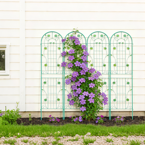 71 in. Height Metal Garden Rustproof Trellis Outdoor Flower Support with Pattern for Climbing Plants in Green (4 Pack)