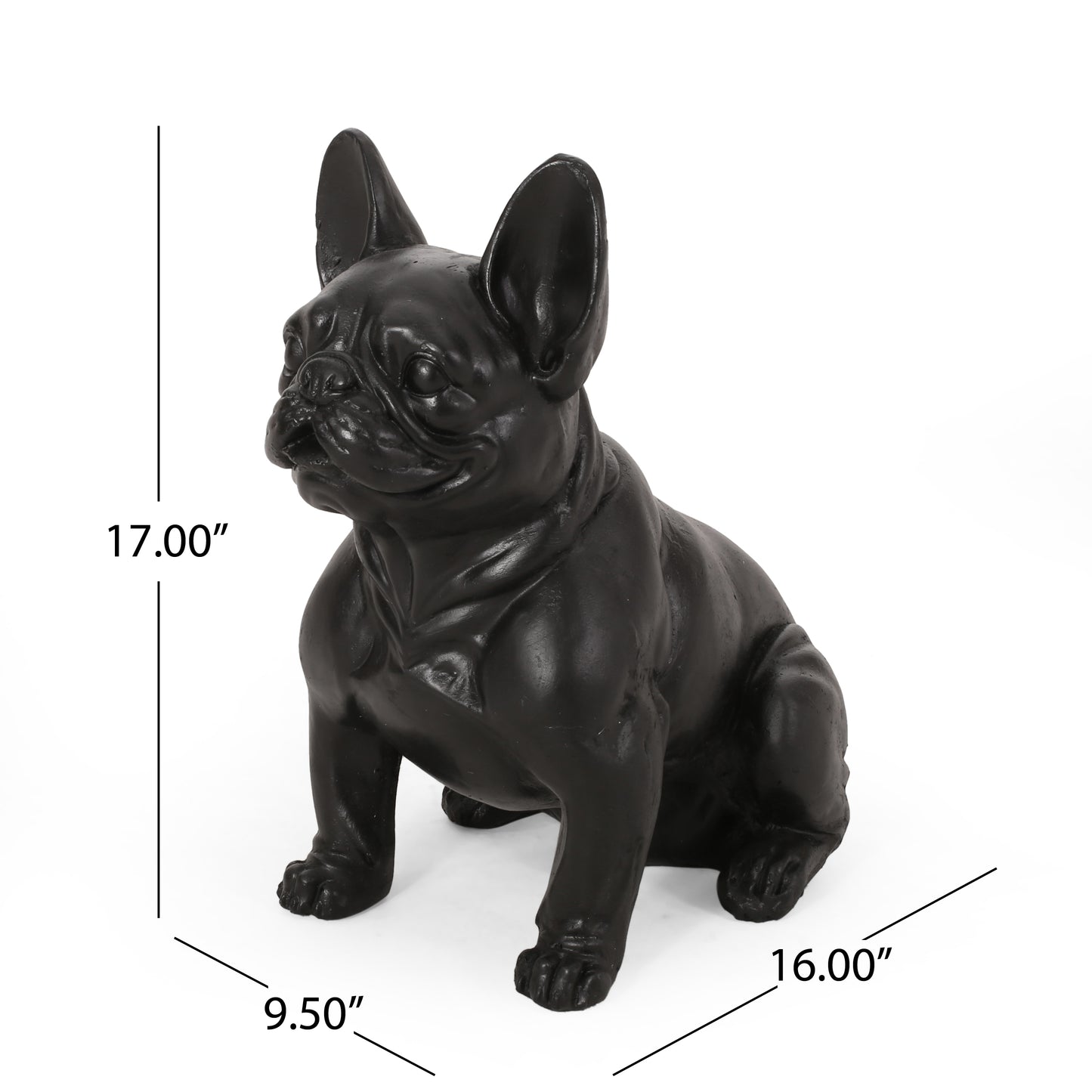 DOG GARDEN SCULPTURE, Outdoor French Bulldog Garden Statue, Matte Black, No Assembly Required