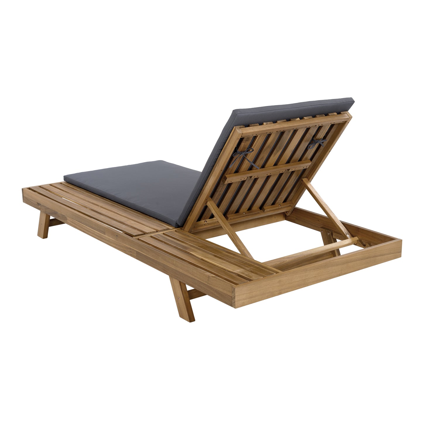 Lounge Chaise Set, Space Available On One Side, Acacia Wood In light brown With Water-Resistant Lounge Cushions (Dark Grey & 2 Inch Thick) – Matching Cream/Leaf Coconut Version Available