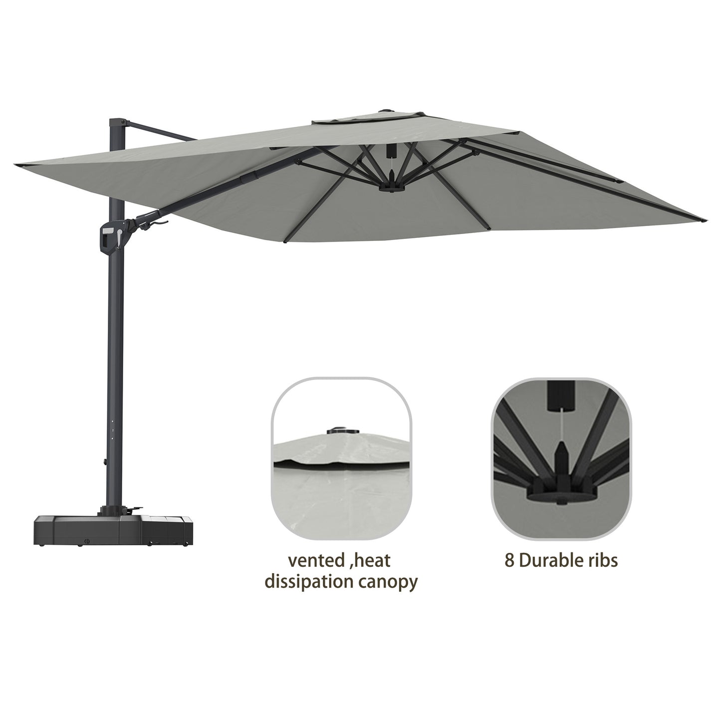 11FT Square Cantilever Patio Umbrella in Gray (without Umbrella Base)