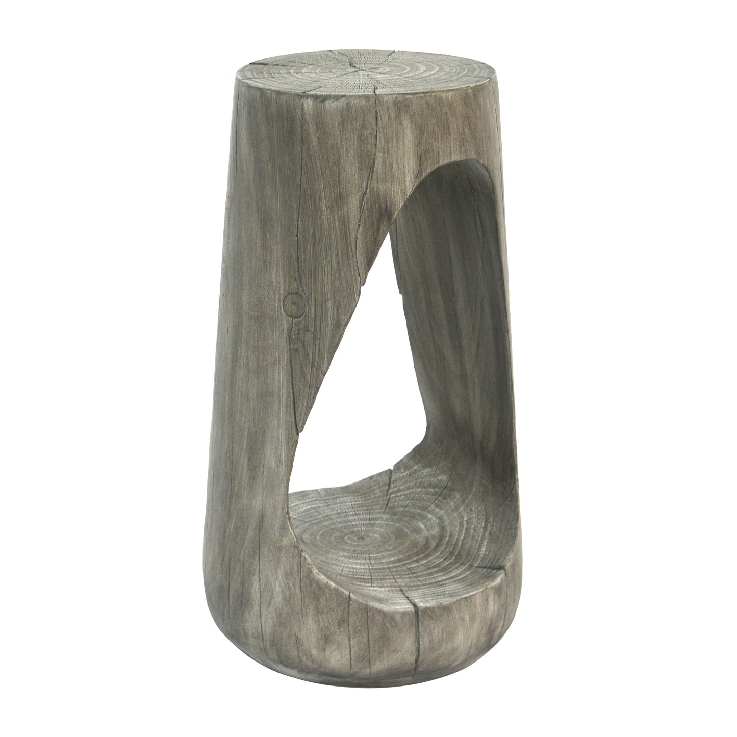 Outdoor Side Table,Hollow Design End Table,Patio Garden Stool Table,Decorative Accent Table for Patio Balcony Beach Pool Side,Lightweight Concrete,Wood Like Texture,Grey Color