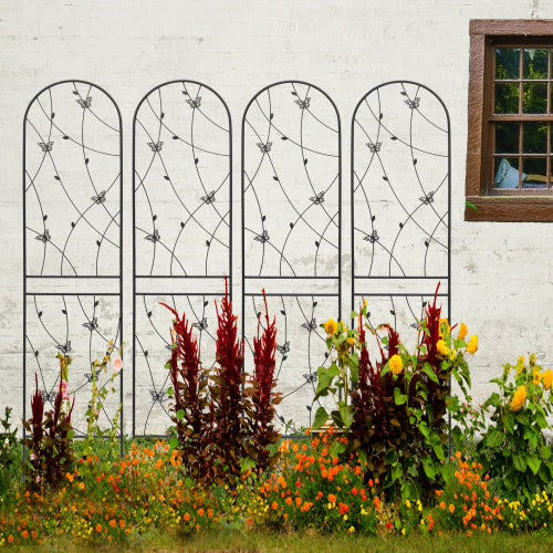 4-Pack 86.7 in. x 19.7 in. Black Metal Garden Trellis, Rustproof Trellis for Climbing Plants Outdoor Flower Support