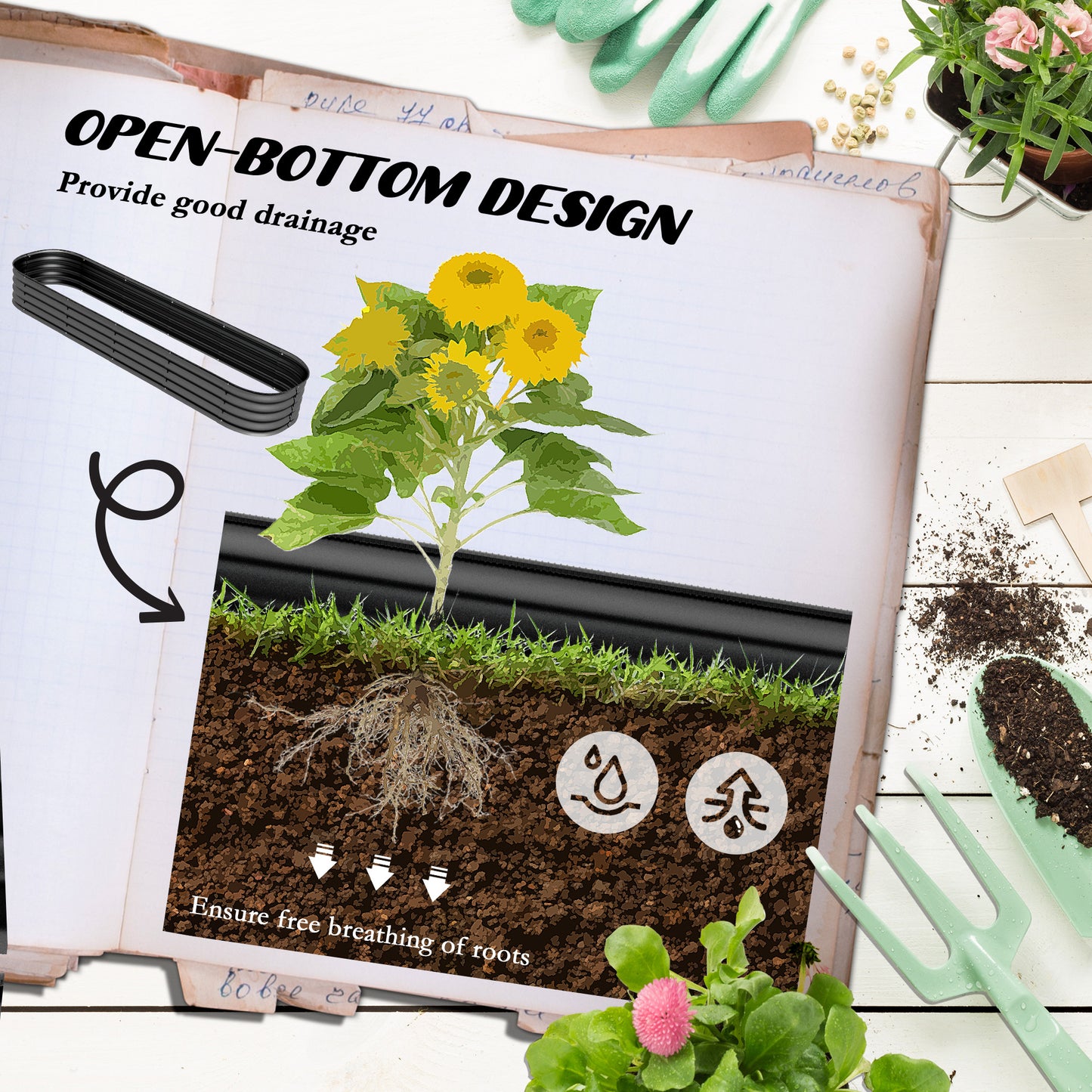 Metal Planter Box with Safety Edging,Galvanized Raised Garden Bed Kit