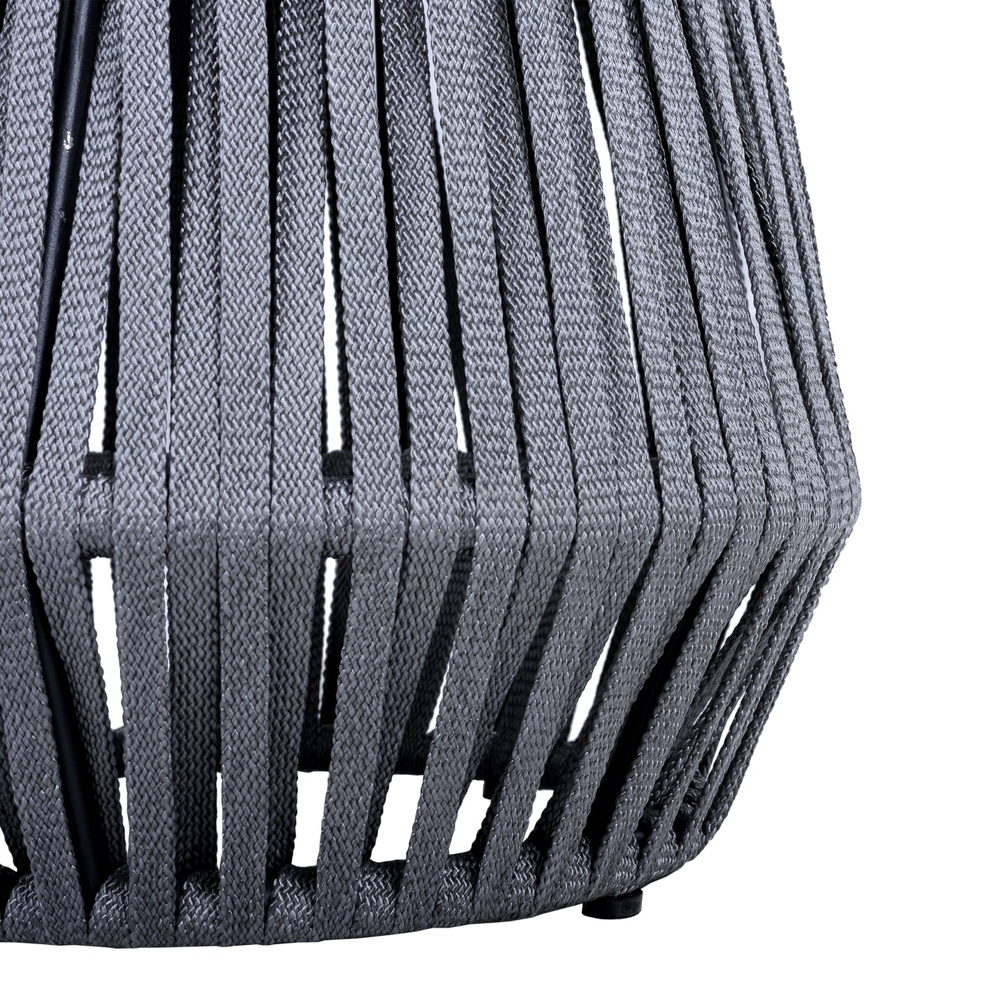 Outdoor Side Table with Rope and Acacia Wood - Teak Finish, 100 LBS Capacity, Weather-Resistant, Grey Rope Design