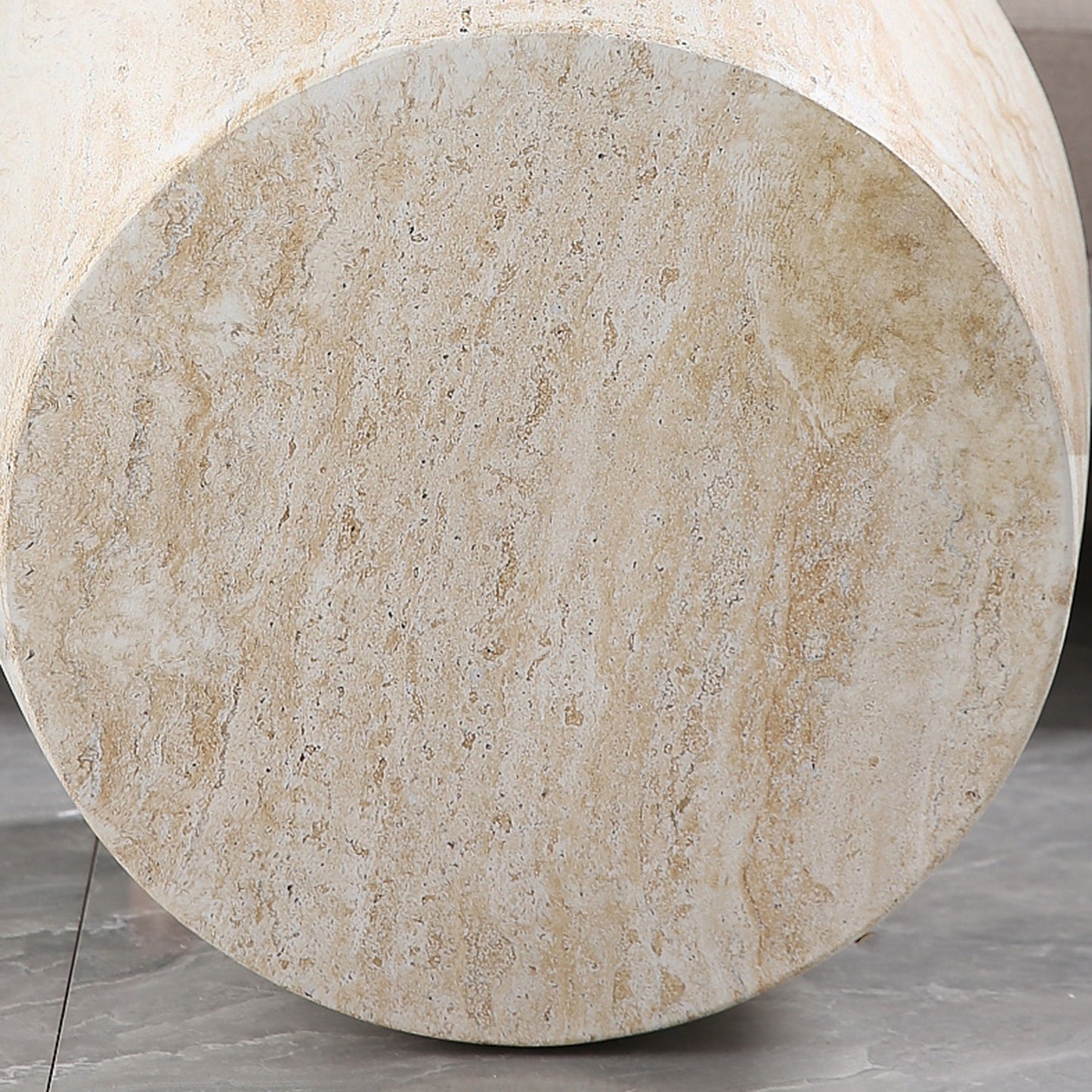 Light Travertine Finish Magnesium Oxide Tapered Side Table   14.57" Top Diameter Round End Table