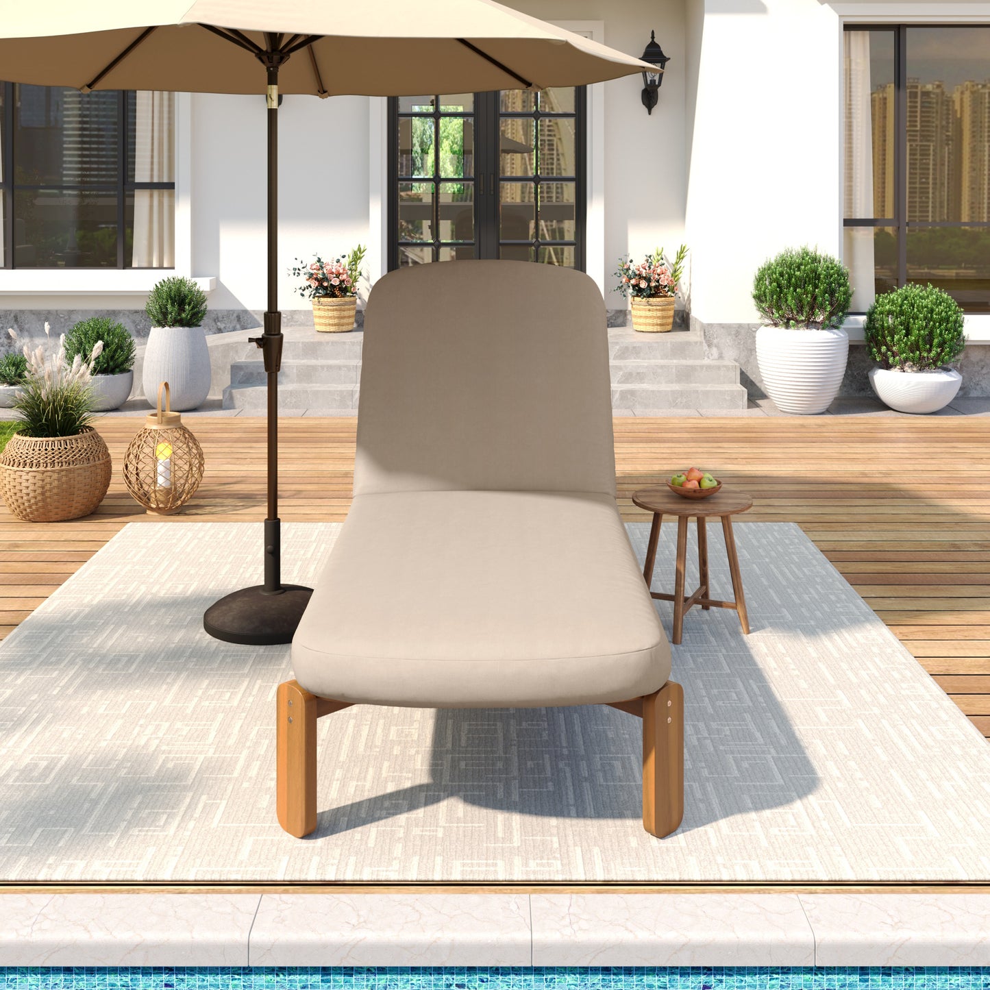 Outdoor Chaise Lounge Adjustable Patio Chaise Outdoor Reclining Chair Pool Lounge Chair with Adjustable Backrest for Patio, Poolside or Beach, Brown