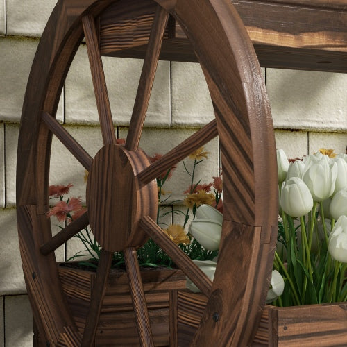 Outsunny 2-Tier Raised Garden Bed, Wooden Wagon Planter Boxes with Drainage Holes, for Vegetables Flowers Herbs
