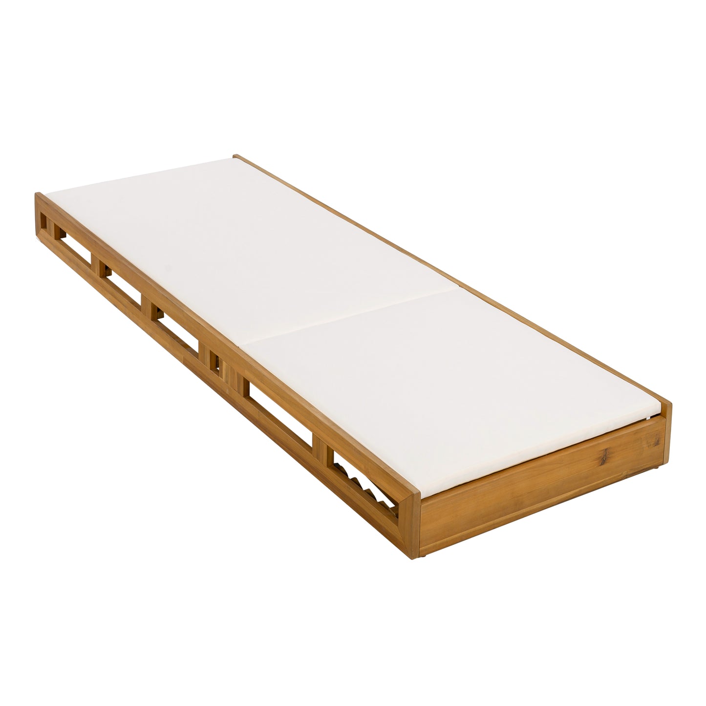 LOUNGE CHAISE SET,ACACIA WOOD WITH WATER-RESISTANT LOUNGE CUSHIONS (CREAM & 2 INCH THICK) - MATCHING DARK GREY/LEAF COCONUT VERSION AVAILABLE