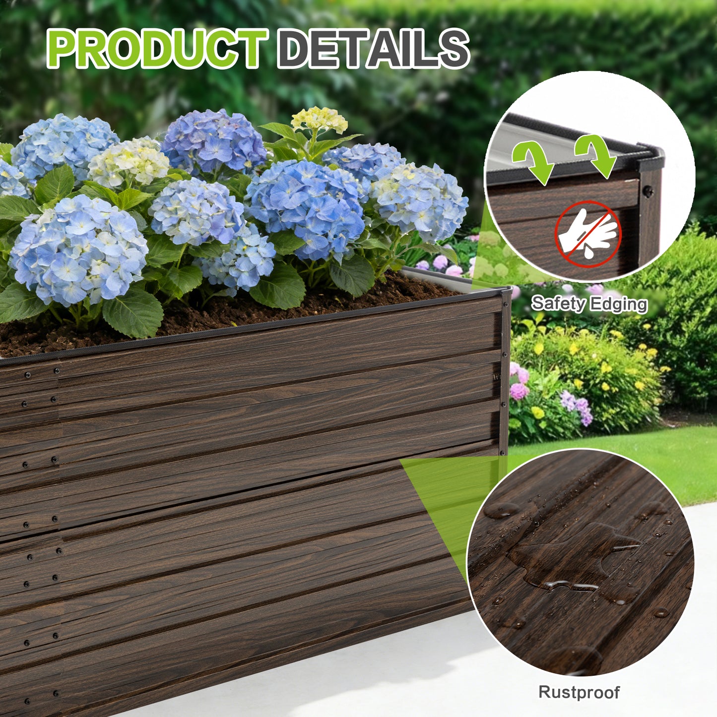 74.6"x35.4"x25" Raised Garden Bed Kit, Metal Elevated Planter Box, Open Drainage Base, 4 Reinforcing Rods, Rustproof Steel with Safety Edging – Easy Assembly for Vegetables, Flowers, Herbs
