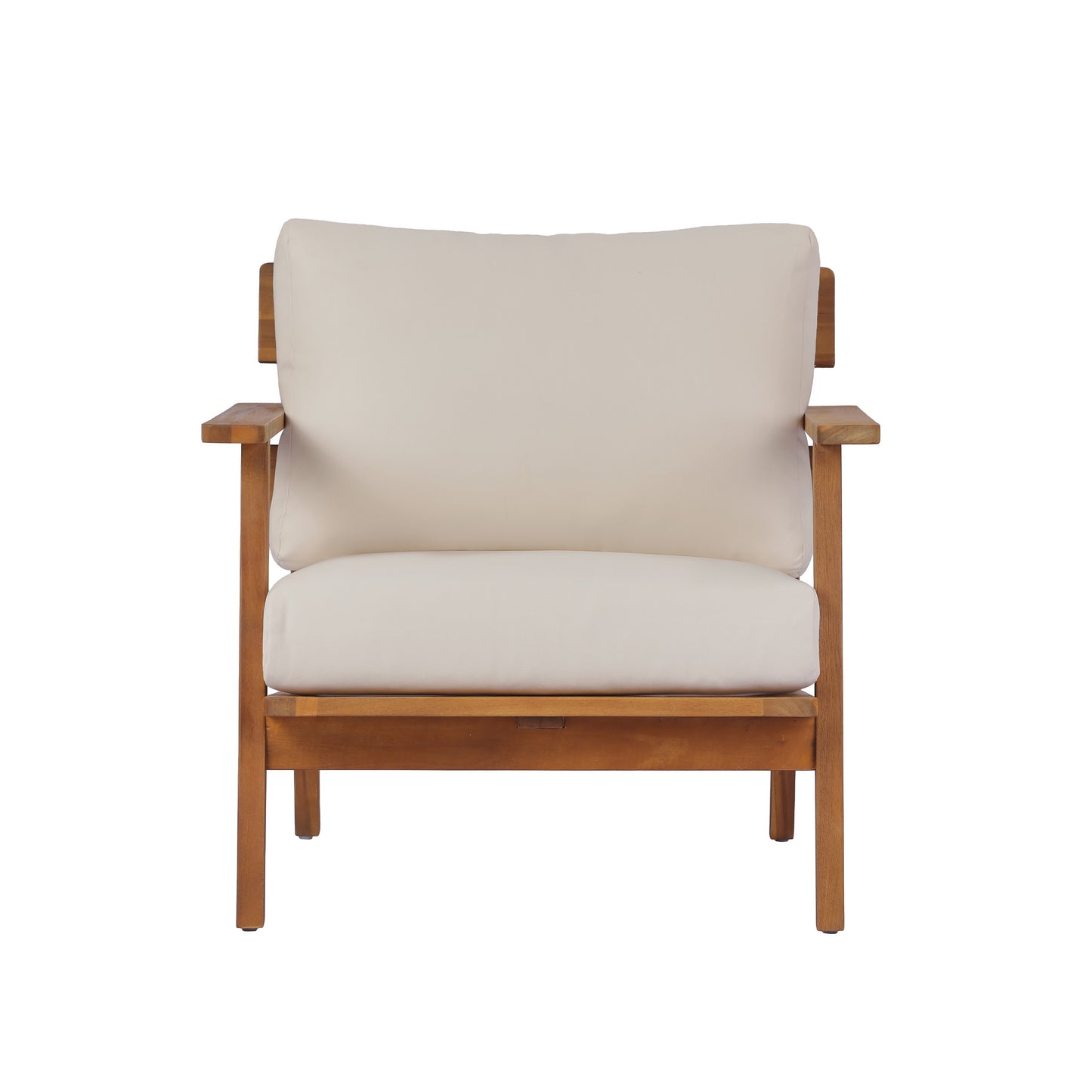 29.5" Mid-Century Modern Acacia Wood Outdoor Club Chair, Patio Armchair with Weather-Resistant Cushions & Solid Hardwood Frame