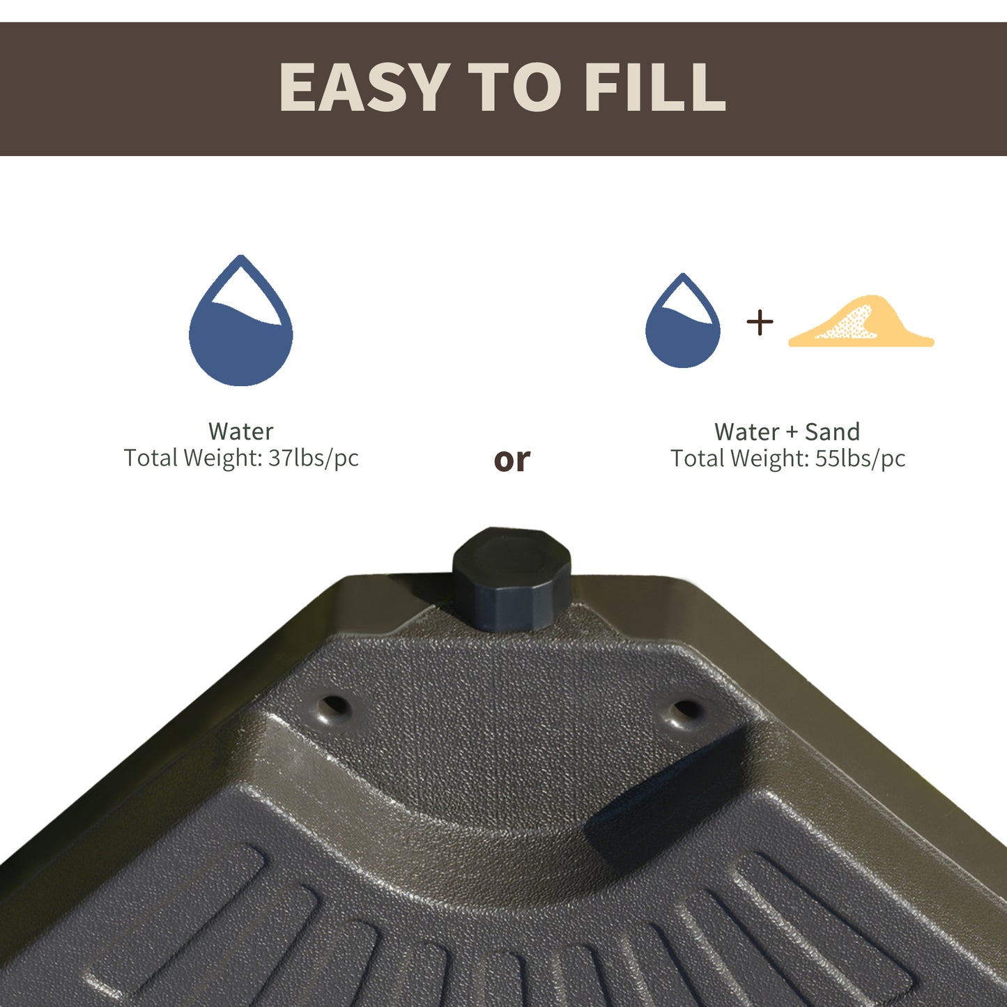 Outsunny 4 Pieces Cantilever Patio Umbrella Base, Fan Shaped Umbrella Weight w/ Built-In Handles & Rugged Material, 148 lbs Water and 220 lbs Water and Sand, Coffee