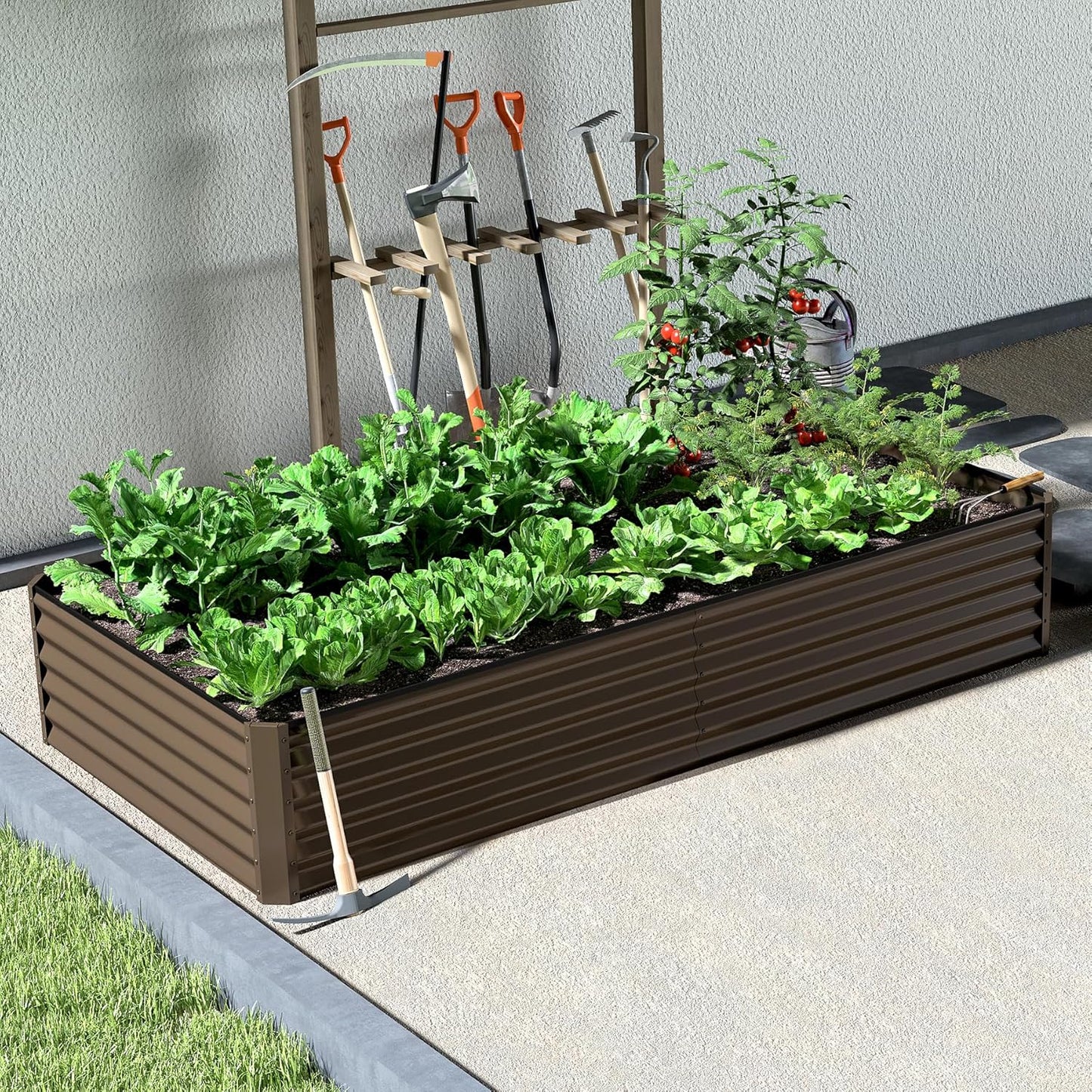 8x4x1.5 ft Galvanized Raised Garden Bed, Outdoor Planter Garden Boxes Large Metal Planter Box for Gardening Vegetables Fruits Flowers,Brown
