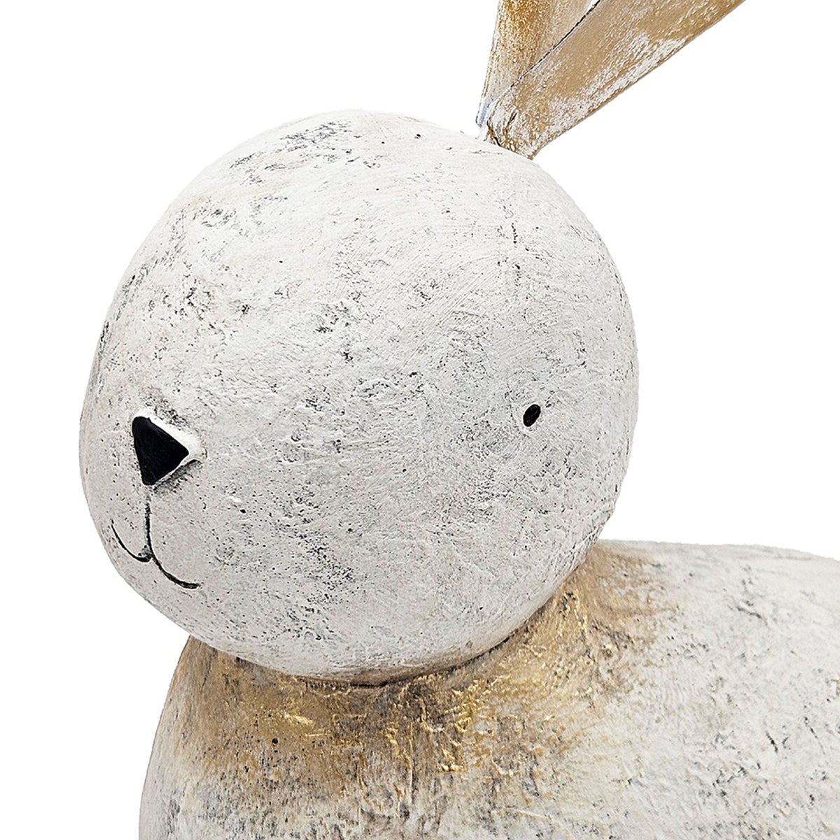 13.8x6.1x20.9" White Magnesium Rabbit Figurine with Gold Iron Ears