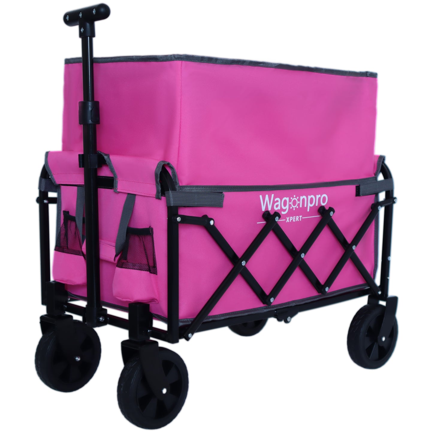 Expandable Dual-Layer Utility Wagon with 100% Extra Space - 225lbs Grocery Cart for Camping, Shopping, Sports, Gardening, Fishing, Pink