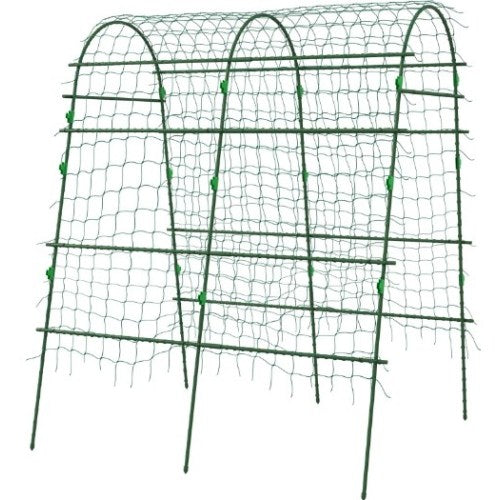 81.1 in. Arch Metal Garden Trellis with Climbing Net Adjustable Layers and Weather-Resistant for Outdoor Gardening Green