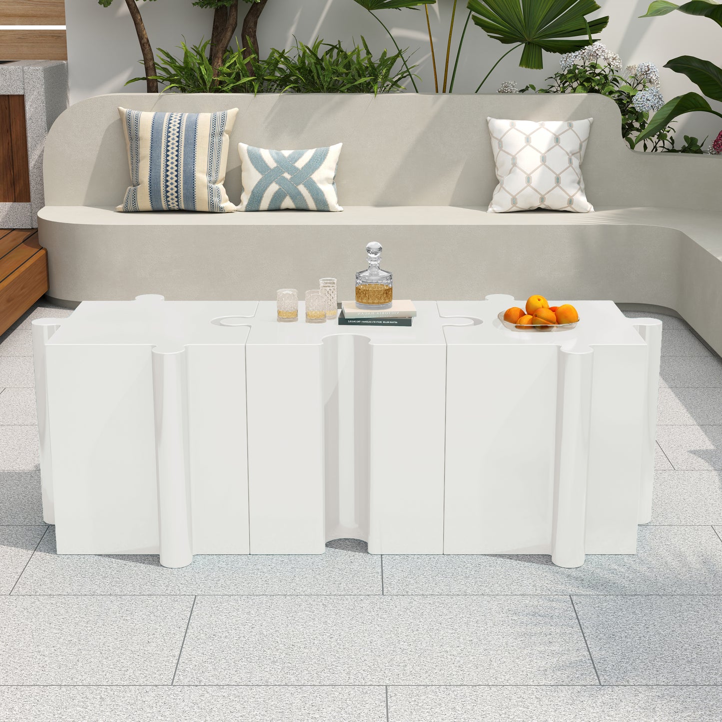 Puzzle Art Side Table, Modular Concave Edge MGO Table - Buy Singles or Combine for Custom Layouts, Indoor & Outdoor,White Color