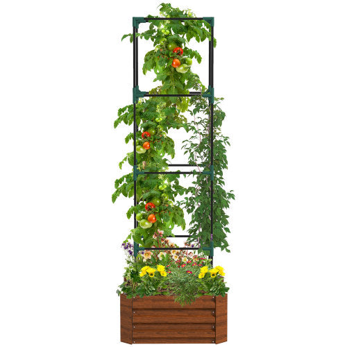 73 .5 in. x 24 in. Outdoor Planter Box with Trellis Galvanized Raised Garden Bed Open Bottom for Climbing Plants, Brown