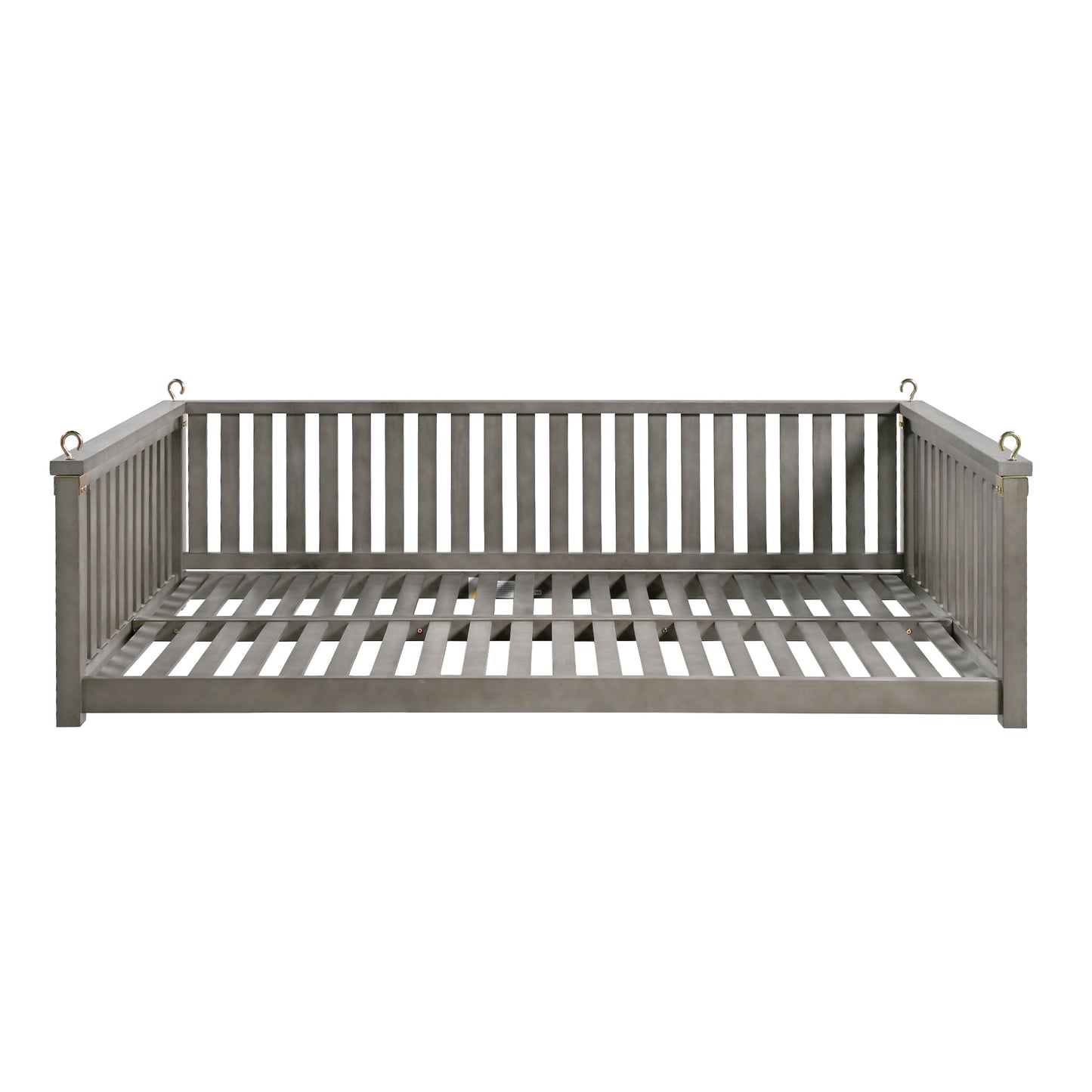 TOPMAX Patio Minimalist Twin Size Garden Swing Bed Wood Porch Swing with Ropes for Backyard, Safe Sloped Design, Gray