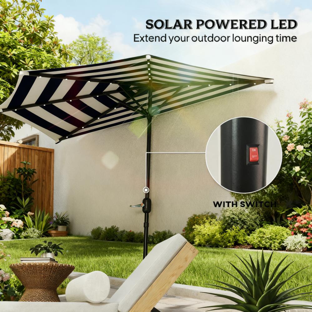 UPF 30+ Small Balcony Umbrella,Half Umbrella Outdoor Patio Umbrella,Vented Half Patio Umbrella with Crank Ribs, Porch Umbrella