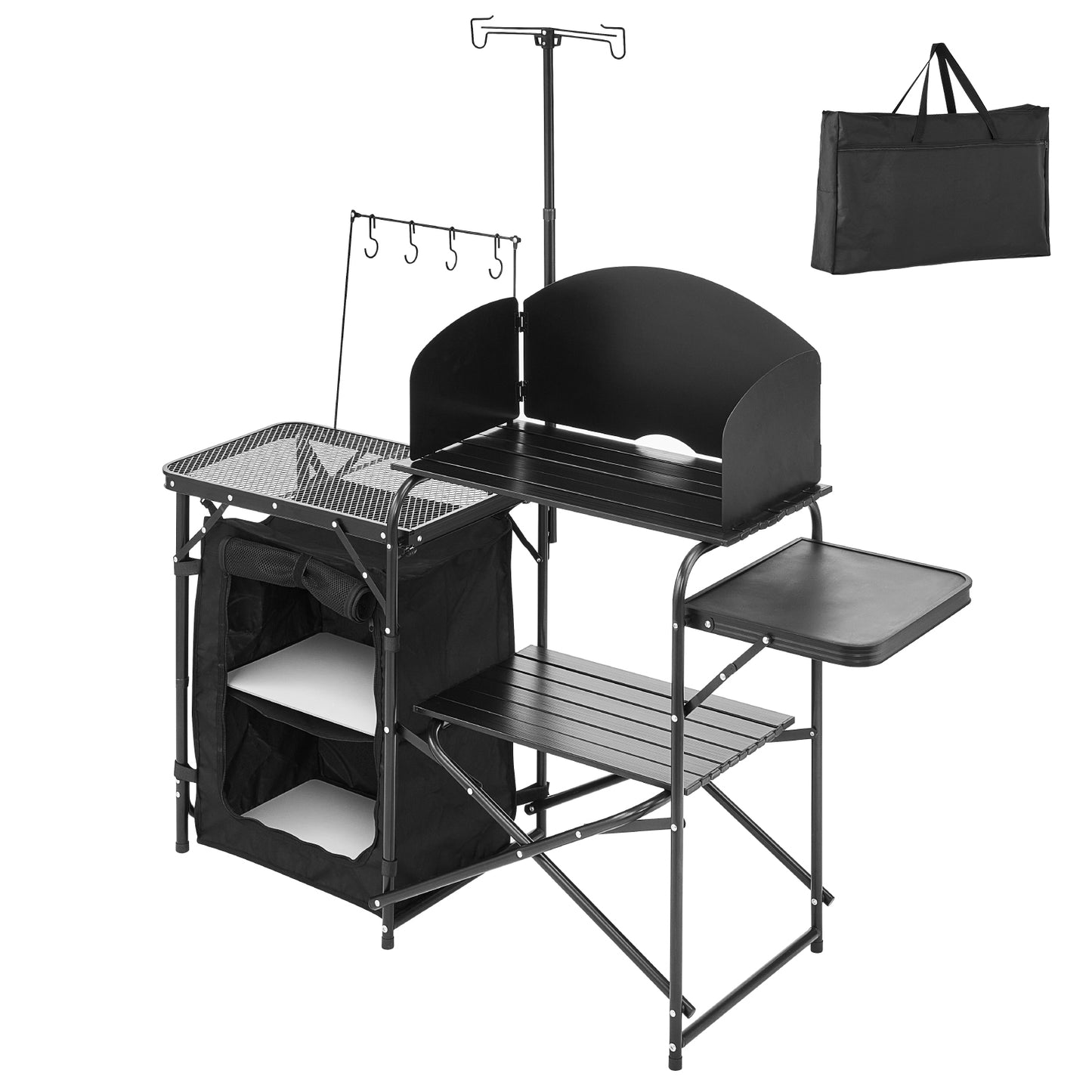 Camping Kitchen Table Portable Outdoor Cook Station Storage Windshield Aluminum