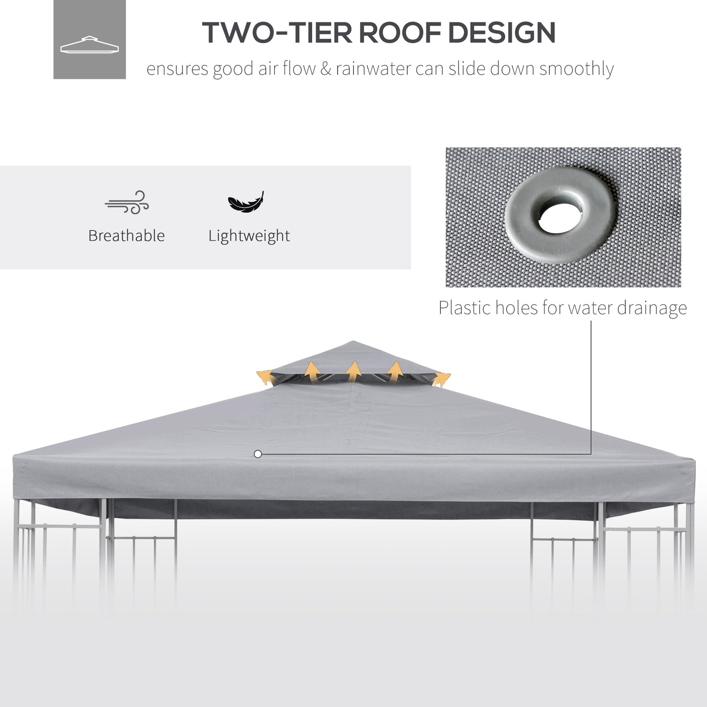 Outsunny 9.8' x 9.8' Gazebo Replacement Canopy, 2-Tier Top UV Cover for 9.84' x 9.84' Outdoor Gazebo Models 01-0153 & 100100-076, Light Gray (TOP ONLY)