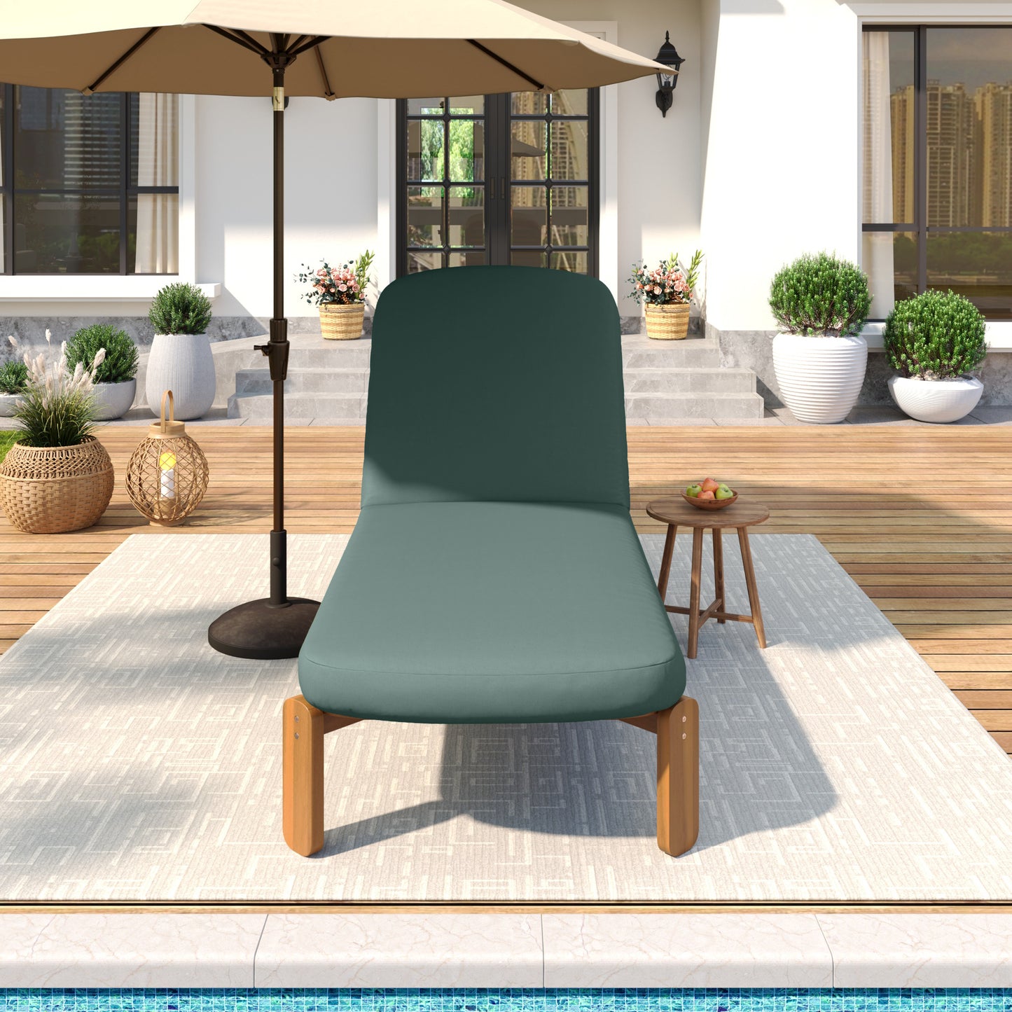 Outdoor Chaise Lounge Adjustable Patio Chaise Outdoor Reclining Chair Pool Lounge Chair with Adjustable Backrest for Patio, Poolside or Beach, Green