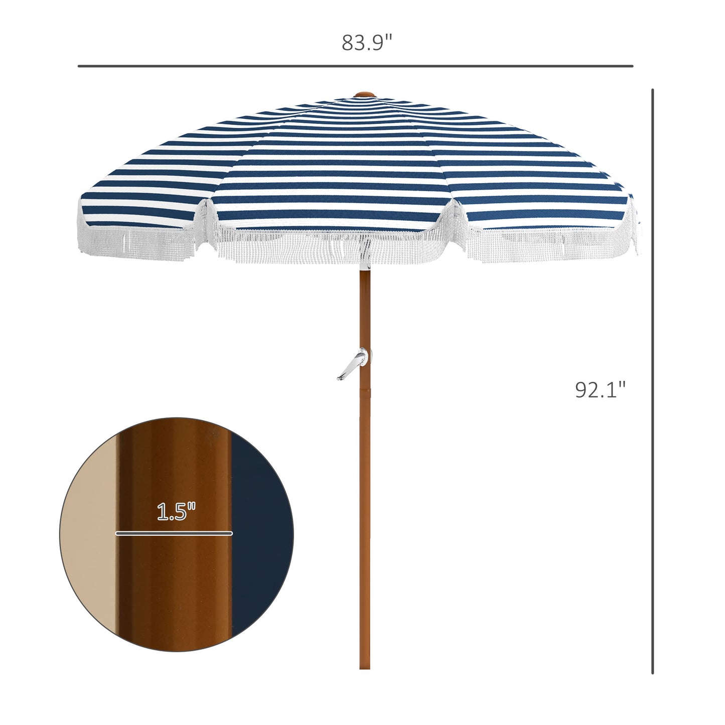 Outsunny 7 x 7 ft Outdoor Patio Umbrella with Tilt, Vent, Market Table Umbrella Parasol with Fringed Ruffles and Flounce, Blue Strip