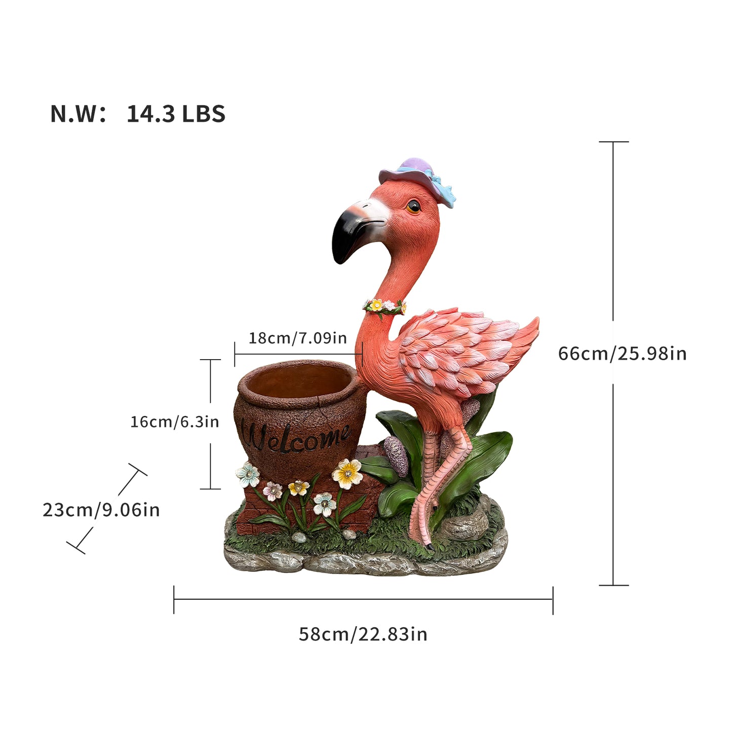 Outdoor Garden Sculpture Flamingo Flower Pot Planter - Unique Yard Statue Decoration, Interesting Law Outdoor Ornament