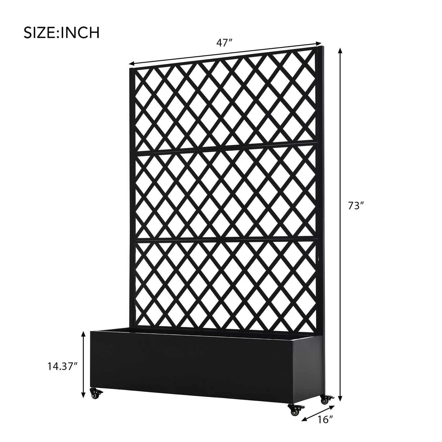 Metal Raised Garden Bed with Wheels and Trellis,73"x47"x16" Planter Box for Climbing Plants, Vegetables & Vines, Features Privacy Screen and Drainage Holes