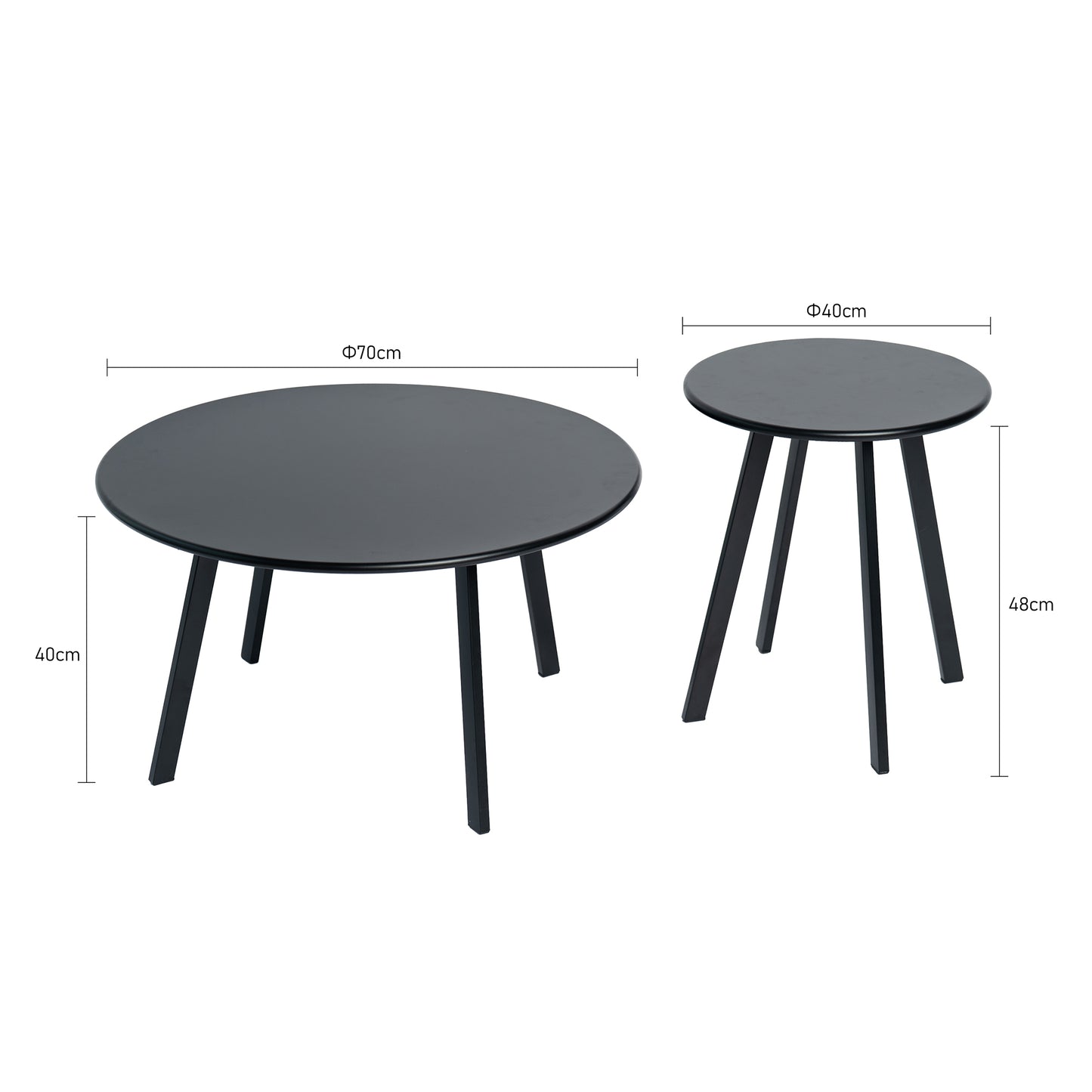2-Piece Round Nesting Coffee Table Set, Modern Black Metal Side & End Tables, Space-Saving Accent Table Set for Living Room, Bedroom, Balcony, Patio, Indoor & Outdoor Use