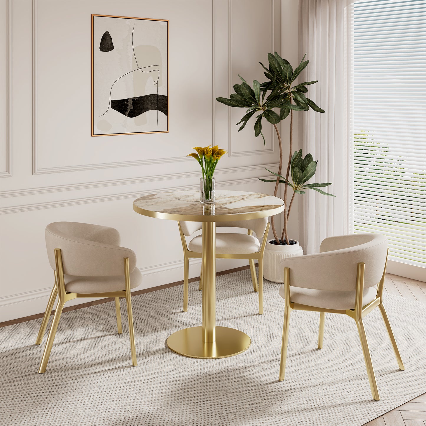Round Modern Dinning Table 31.5 inches Bistro Table Tulip Table with Faux Marble top,Easy Assemble,Sturdy Metal Frame Diameter