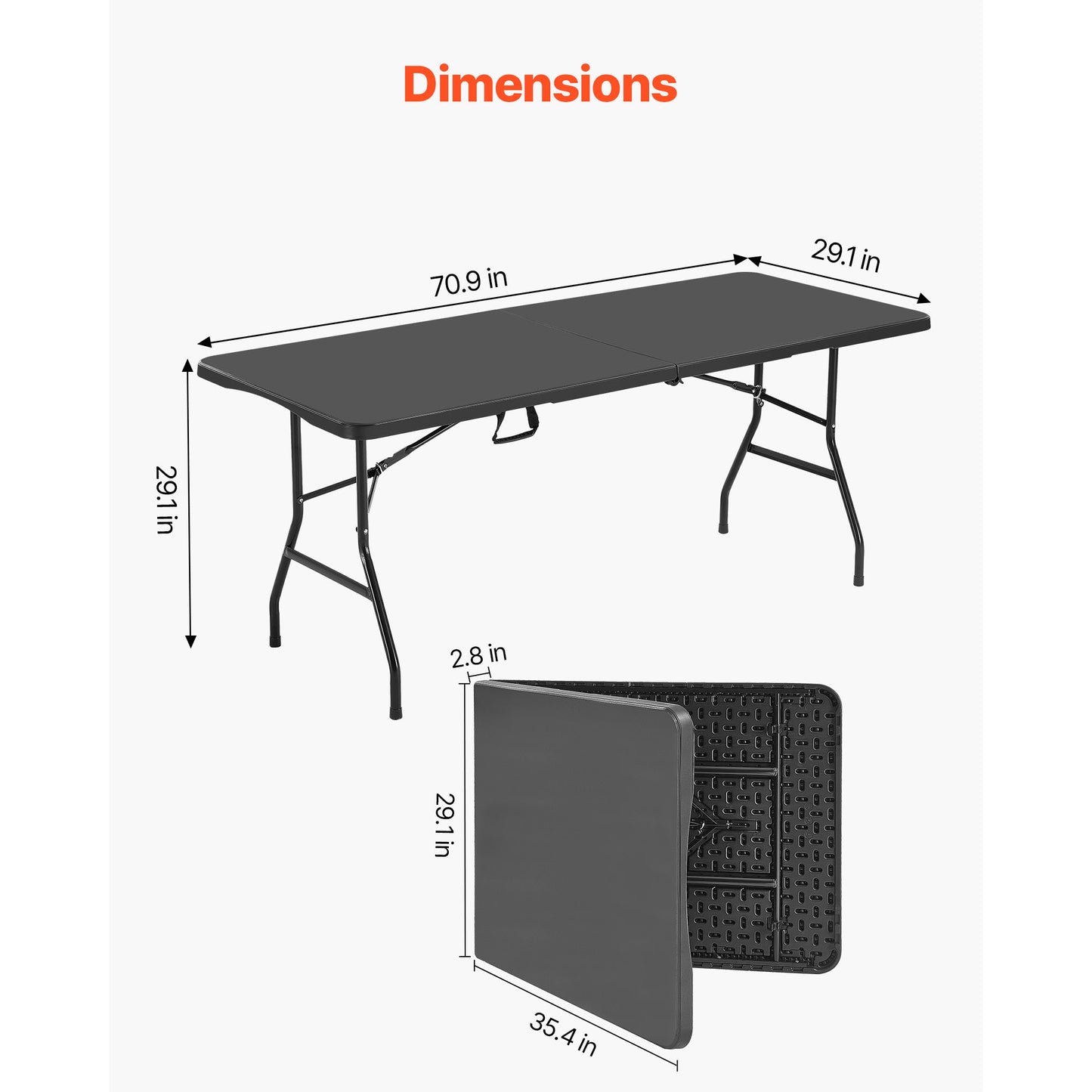 6 Ft Plastic Folding Table Portable Picnic Utility Table Handle Indoor Outdoor