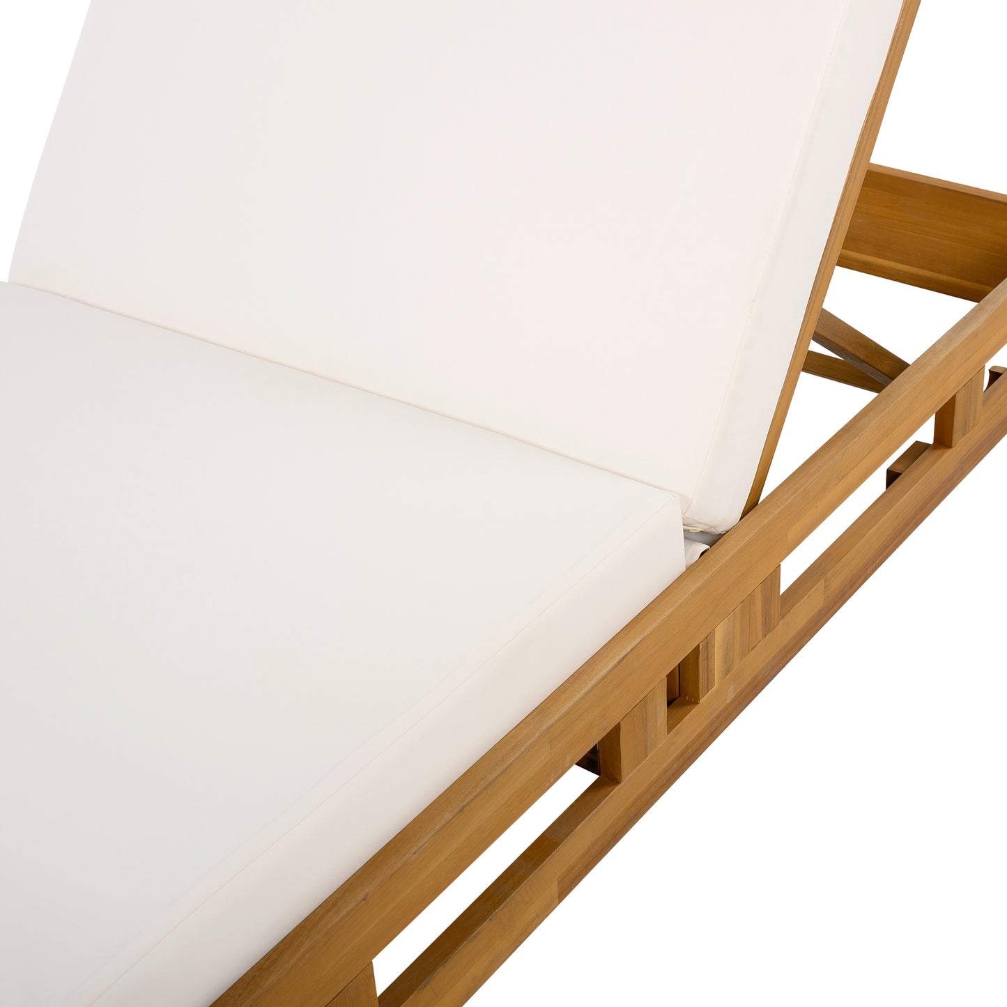 LOUNGE CHAISE SET, ACACIA SOLID WOOD WITH LOUNGE CUSHION (CREAM & TRIPLE FOLD) - MATCHING DARK GREY VERSION AVAILABLE