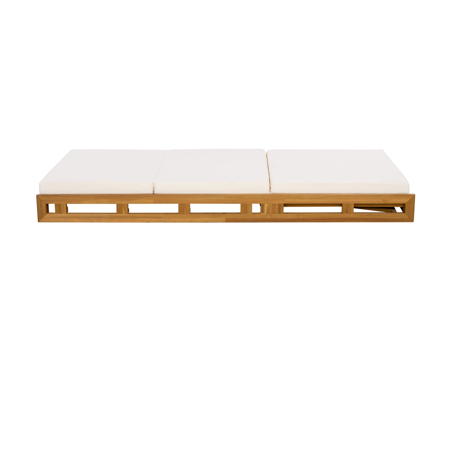LOUNGE CHAISE SET, ACACIA SOLID WOOD WITH LOUNGE CUSHION (CREAM & TRIPLE FOLD) - MATCHING DARK GREY VERSION AVAILABLE