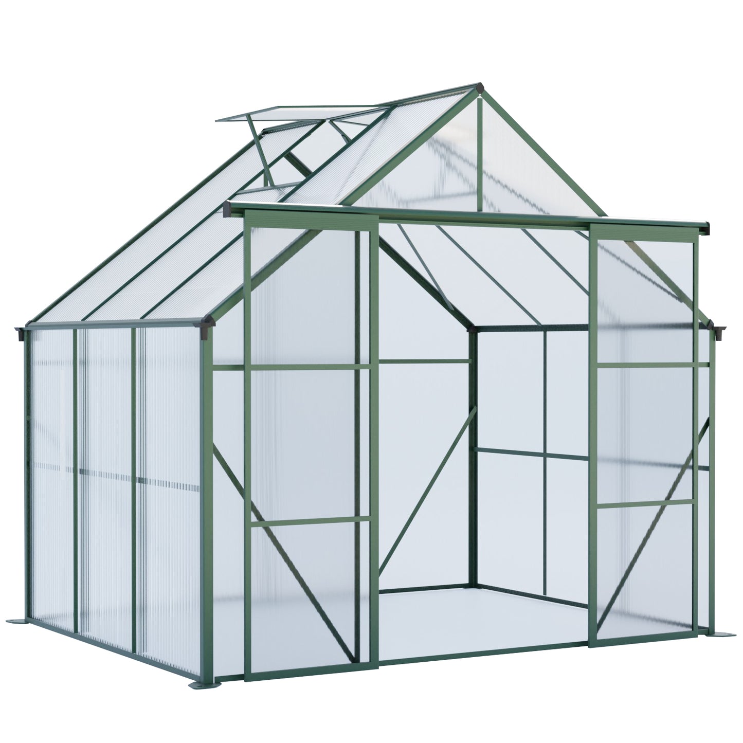 8X6FT-Green Double Door Polycarbonate Greenhouse Raised Base and Anchor Aluminum Heavy Duty Walk-in Greenhouses for Outdoor Backyard in All Season