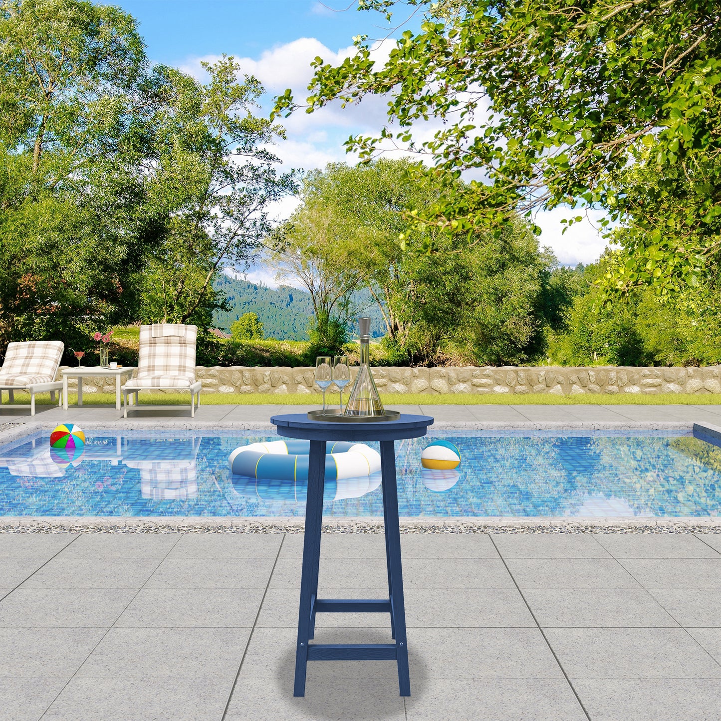 Patio Bar Table,Outdoor Bar Table for Deck,Pool(Blue)