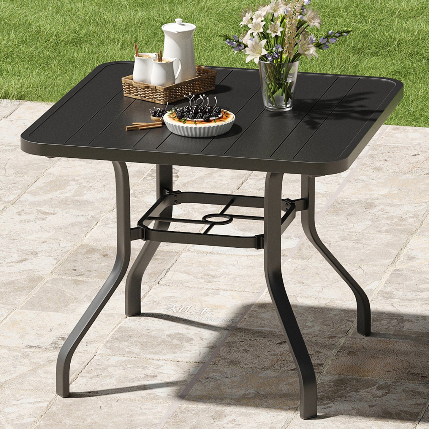 Patio Dining Table 35"x35", Square Outdoor Dining Table with 1.57" Umbrella Hole, Metal Outdoor Furniture for Patio, Graden, Backyard and Poolside, Weather-Resistant