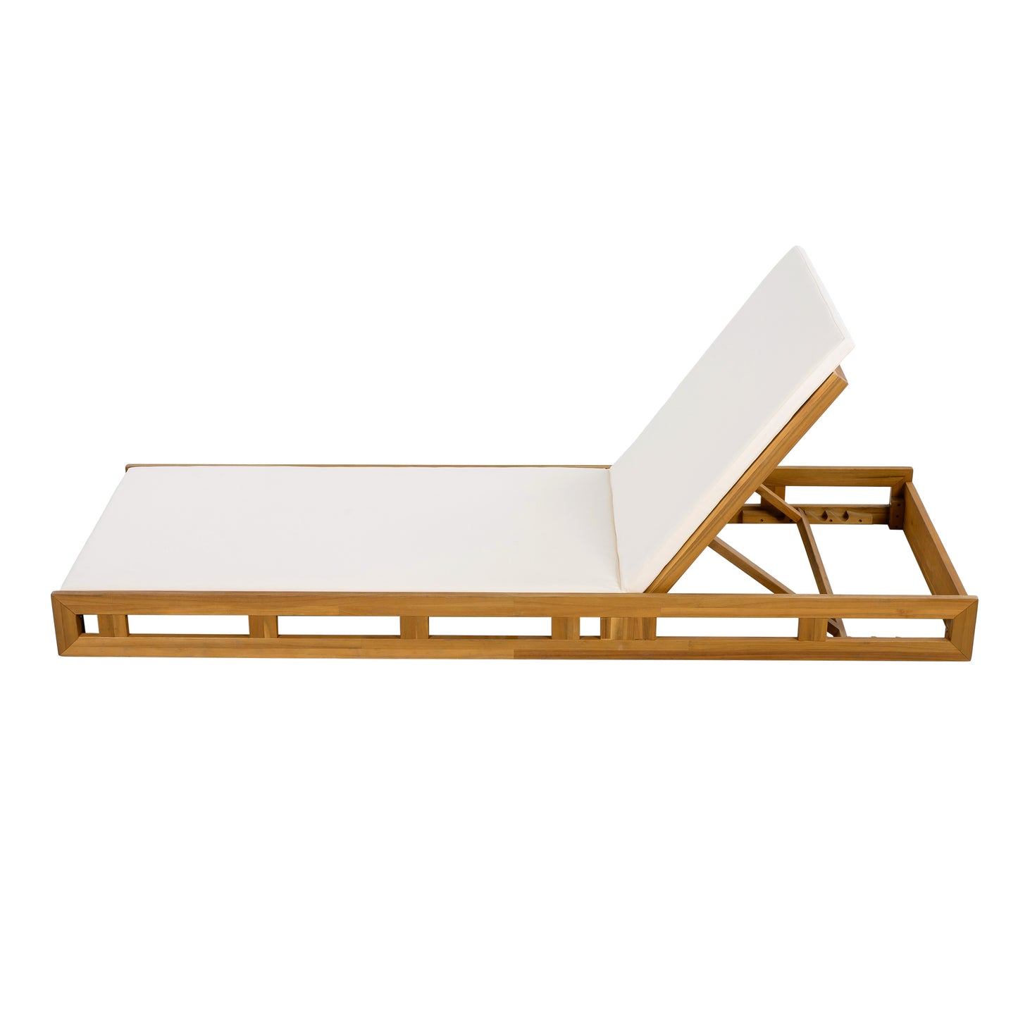 LOUNGE CHAISE SET,ACACIA WOOD WITH WATER-RESISTANT LOUNGE CUSHIONS (CREAM & 2 INCH THICK) - MATCHING DARK GREY/LEAF COCONUT VERSION AVAILABLE